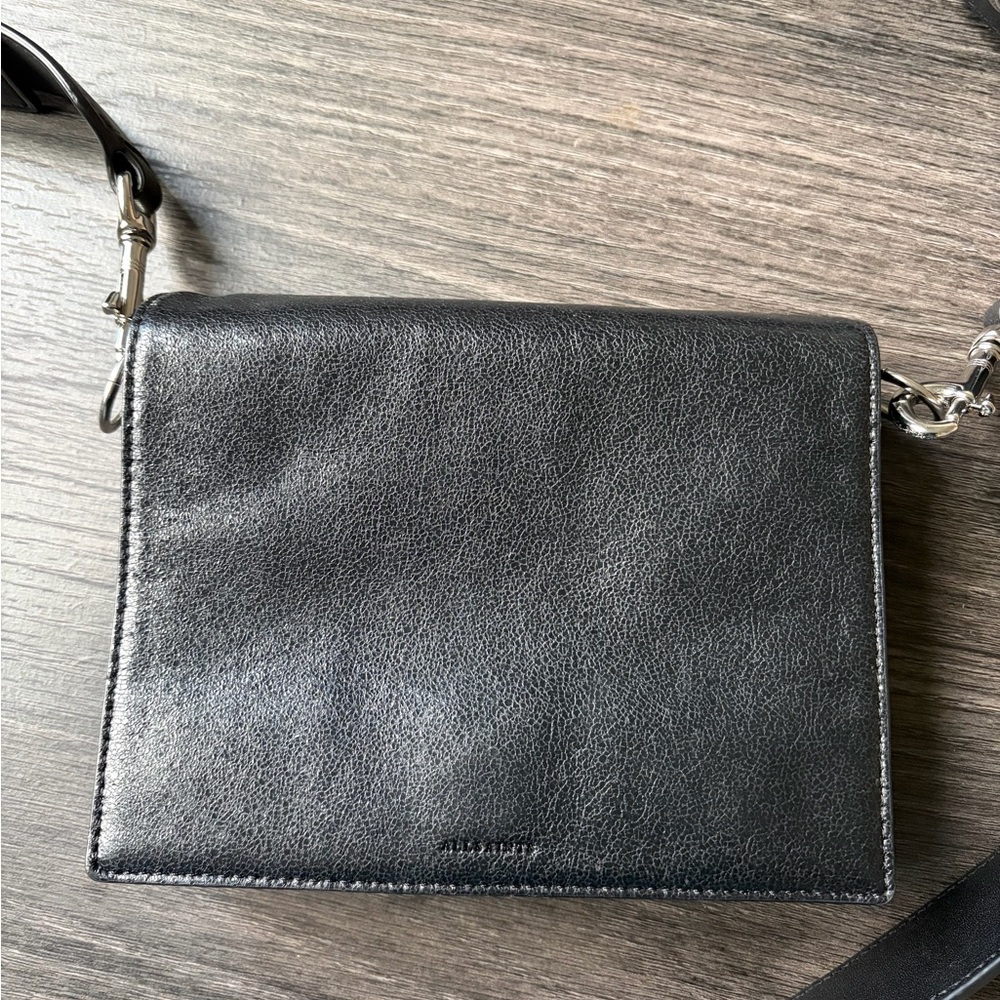 All Saints Charcoal Leather Crossbody Bag